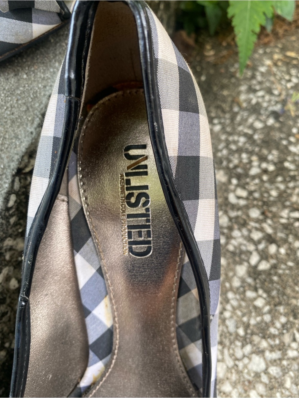 Vintage Unlisted by Kenneth Cole Black & White Plaid Peep-Toe Heels with Bow - Picture 10 of 12